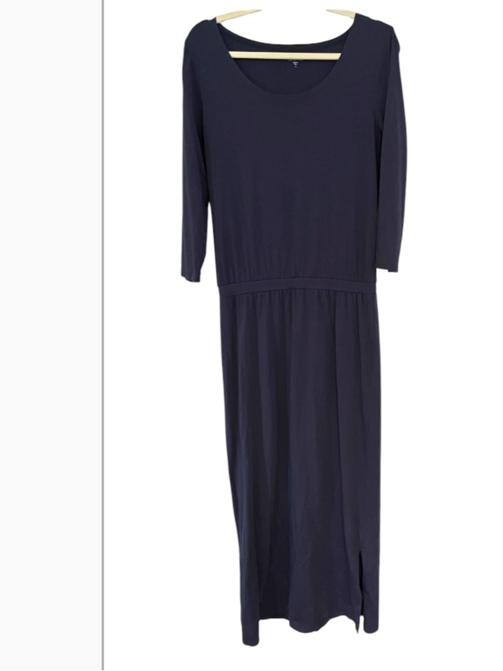 Garnet Hill 3/4 Sleeve Maxi Dress Navy Blue Pima Cotton Sz Small